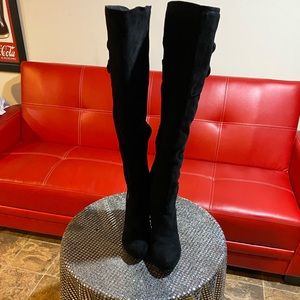 💕Black Faux Suede Over The Knee Boots 👉Lowest Price👈